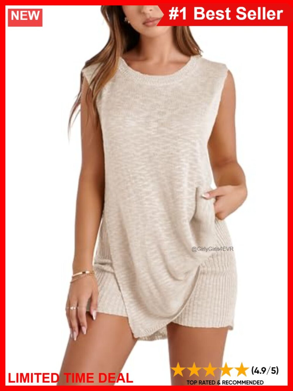 Sleeveless Knit Tunic Top and Shorts Set Summer Vacation Outfit